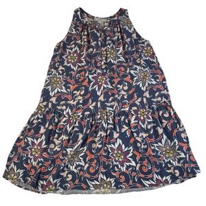 LOFT Floral Print Sleeveless Dress Navy Coral Button Front Size S